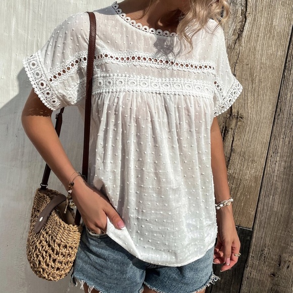 Boho White Swiss Dot Oversized Blouse - Picture 2 of 4